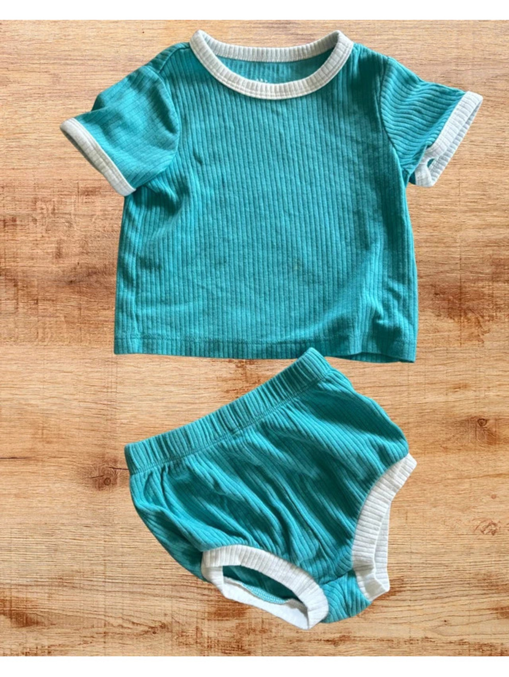 Cat & Jack 6-9M Blue Ribbed 2 Piece Baby Outfit Shirt & Shorts